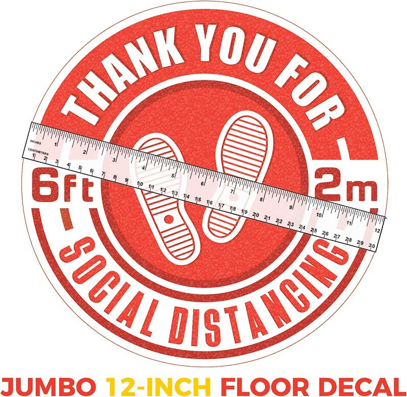 Photo 1 of 10 Pack 12-Inch Social Distancing Floor Decals - Professional Anti-Slip, Waterproof 6 Feet Social Distancing Floor Sticker Signs - Removable, for Hard Floors Or Carpet