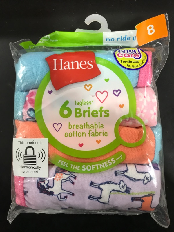 Photo 2 of [Size 8] Hanes Girls' and Toddler Assorted Briefs Brief - 6 Pack - Assorted