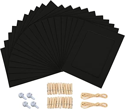 Photo 1 of 20 PCS Cardboard Picture Frames in Black, Paper Picture Frames 4x6, Wall Decoration DIY Picture Frame with Wood Clips and String, Hanging Picture Frames for Home, School and Office Décor