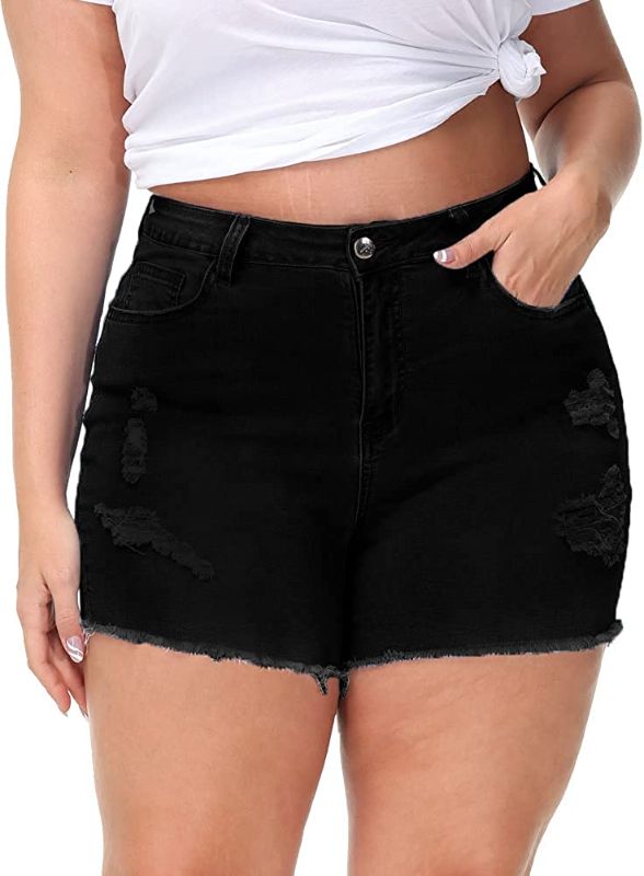 Photo 1 of Gboomo Womens Plus Size Denim Shorts High Waisted Stretchy Raw Hem Jean Shorts with Pockets size 26 W 