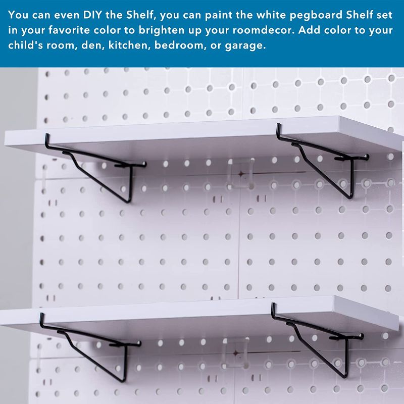 Photo 1 of 4 Pegboard Shelf Set, Pegboard Shelf Brackets Hooks, -4 Extra Heavy Duty Peg Board Shelves & Durable Steel Brackets, Pegboard Accessories Organizer for Storage, Garage, Workbench, Craft, Office