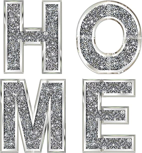 Photo 1 of 4 pcs Independent Letters Home.Glam Crystal Diamond Letters.Silver Mirror Glass Home Decoration for Wall, Fireplace, Bookshelf and Table.