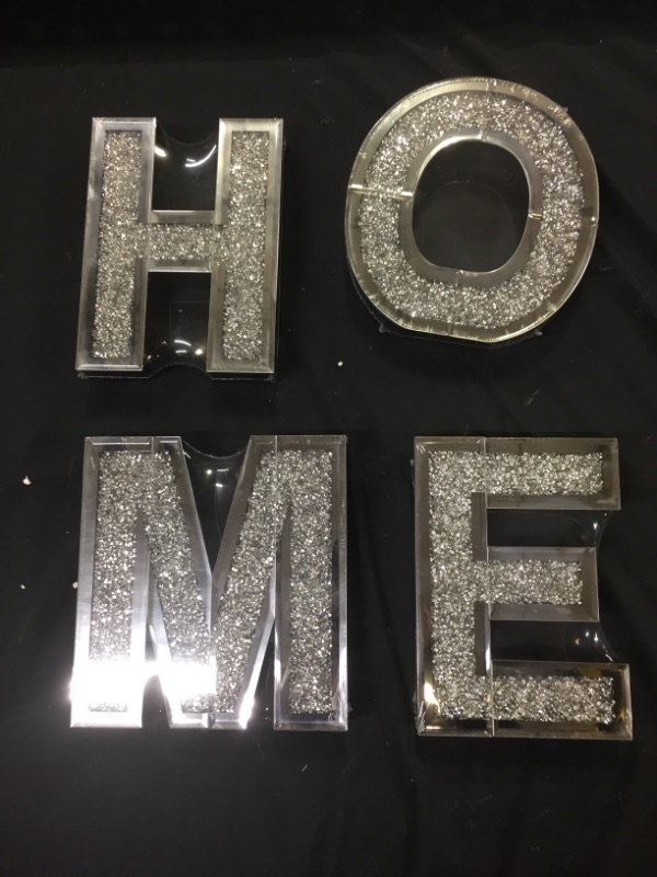 Photo 2 of 4 pcs Independent Letters Home.Glam Crystal Diamond Letters.Silver Mirror Glass Home Decoration for Wall, Fireplace, Bookshelf and Table.