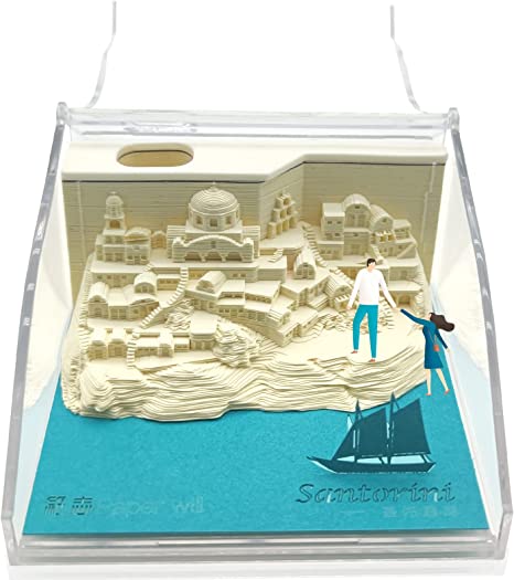 Photo 1 of 3D Note Pads Omoshiroi Memo Block Three-Dimensional Art Paper Block Carving Funny 3D Sticky Notes with Penholder Sailboat for 3D Memo Message Note Pads for Mothers Day
