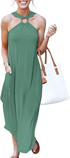 Photo 1 of ANRABESS Women's Summer Casual Criss Cross Sundress Sleeveless Split Maxi Long Beach Dress with Pockets womens Large
