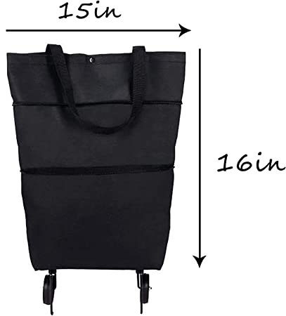 Photo 1 of 2 in 1 Foldable Shopping Cart, Collapsible Two-Stage Zipper Grocery Cart with Wheels Shopping Bag, Multifunction Telescopic Storage Bag for Traveling Shopping(Black)