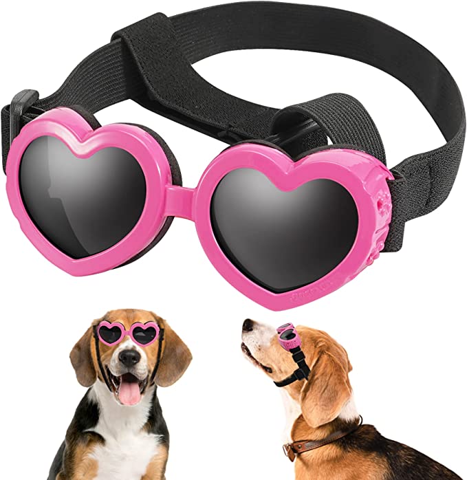Photo 1 of APOSU Dog Sunglasses Small Breed Goggles UV Protection with Adjustable Strap Doggy Heart Shape Anti-Fog Sunglasses Eye Wear Protection for Puppy Sun Glasses Doggie Windproof Glasses
