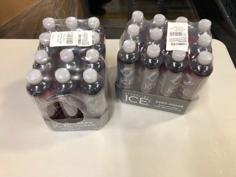 Photo 1 of 2 pack --24pcs total Sparkling ICE, Black Raspberry Sparkling Water, Zero Sugar Flavored Water, with Vitamins and Antioxidants, Low Calorie Beverage, 17fl oz exp date 08-2022