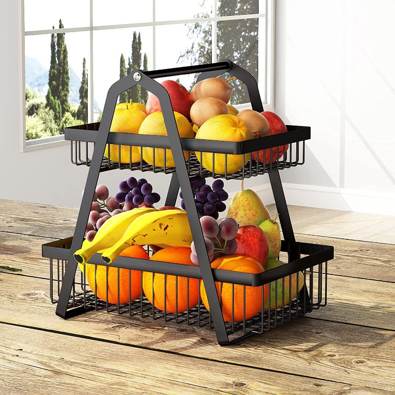 Photo 1 of 2-Tier Bathroom Countertop Organizer, 1Easylife Metal Wire Basket Fruit Basket Bowl Detachable Vegetables Display Stand, Freestanding Stackable Desktop File Organizer Holder Rack Home Kitchen
