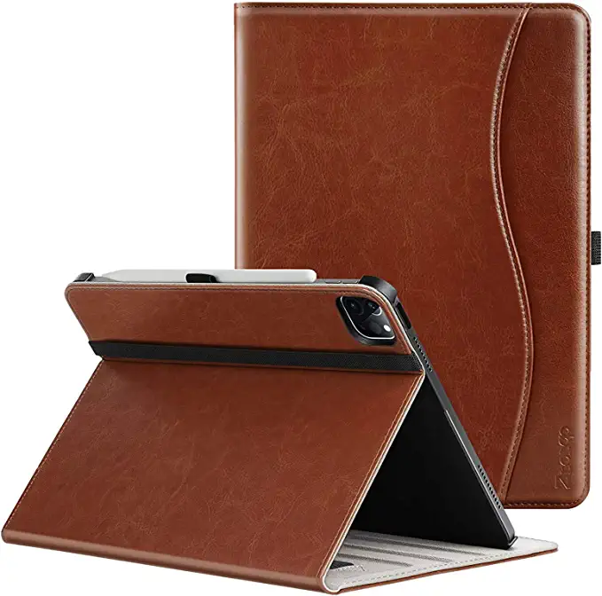Photo 1 of ZtotopCases for iPad Pro 12.9 Case 5th/4th Generation 2021/2020, Premium PU Leather Folio Cover with Multiple Angles +Hand Strap, Support Pencil Charging for 12.9 Inch iPad Pro Case 5th/4th Gen, Brown
