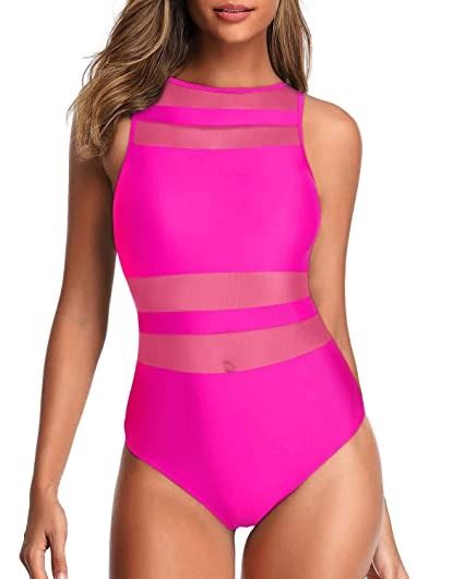 Photo 1 of  One Piece High Neck Swimsuits For Women Women Mesh Sheer Bathing Suit Open Back Swimwear  SIZE M
