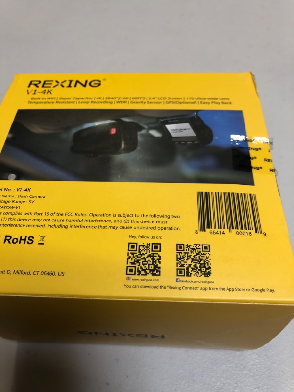 Photo 3 of Rexing V1 - 4K Ultra HD Car Dash Cam 2.4 LCD Screen, Wi-Fi, 170 Wide Angle Dashboard Camera Recorder with G-Sensor, WDR, Loop