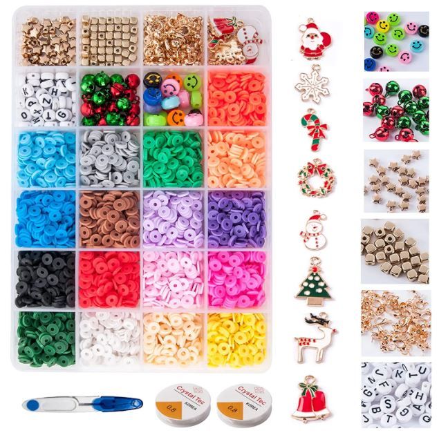 Photo 1 of Clay Beads for Bracelets Making, 3900Pcs Polymer Clay Beads Kit for Jewelry Necklace Earring DIY Making Kit with Christmas Pendant - Christmas Gift 