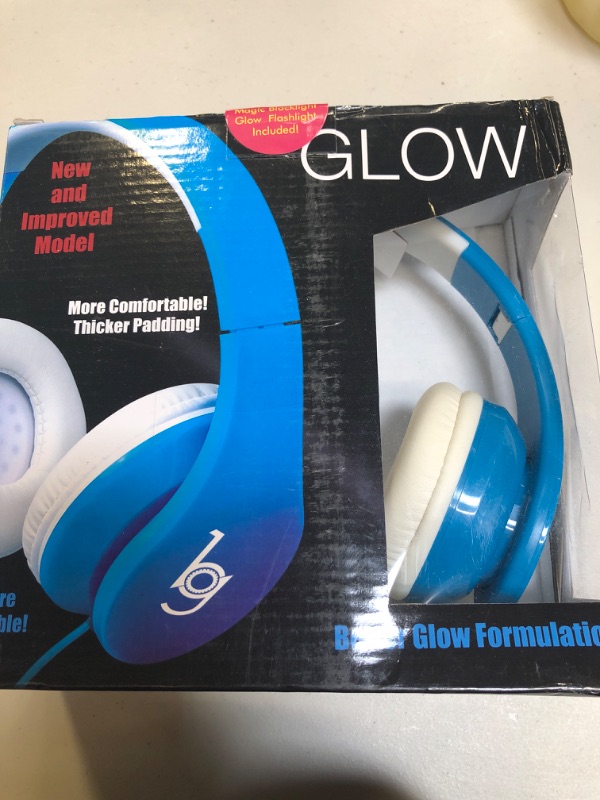 Photo 2 of Glow Headphones with Blacklight LED Flashlight from Bryte Gear - Blue - Make it Glow in the dark