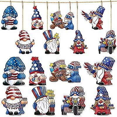 Photo 1 of 4th of July Gnomes Wooden Ornaments Hanging 8 Style Patriotic Gnomes Shaped