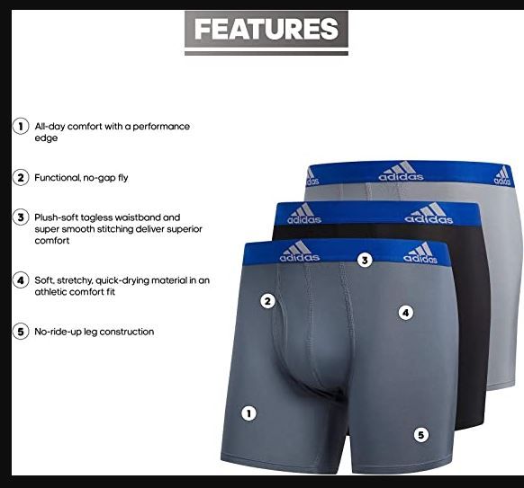 Photo 1 of adidas Men's Performance Boxer Brief Underwear (3-Pack) size XXL