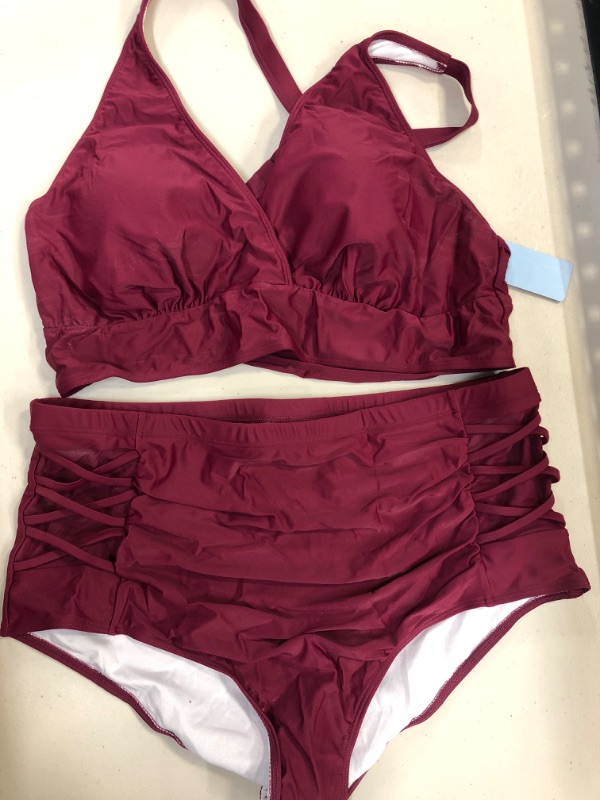 Photo 1 of 2 PIECE BATHING SUIT DEEP RED SIZE 18W