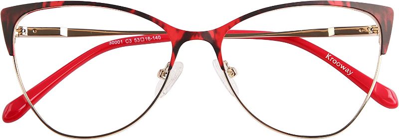 Photo 1 of Womans Blue Light Blocking Glasses Cat Eye Glasses Metal Frame Anti Glare Glasses for Computer, Blue Light Glasses for Women Non Prescription (Red)