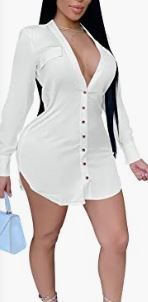 Photo 1 of acelyn Womens Sexy V-Neck Long Sleeve Button Down Shirts Fashion Blouses Short Mini Dresses
SIZE L 