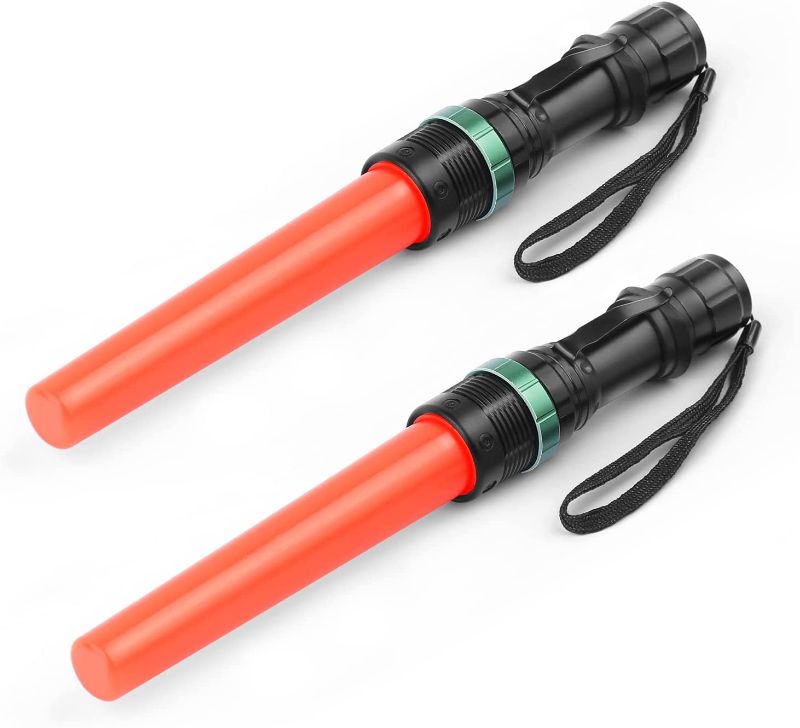 Photo 1 of [2 Pack] RoadHero 11 Inch Traffic Control Wand, Traffic Directing Flashlight with 5 Flashing Modes, Safety Signal Wand Work Light Flashlight for Airport with Wrist Strap Lanyard and Side Clip
