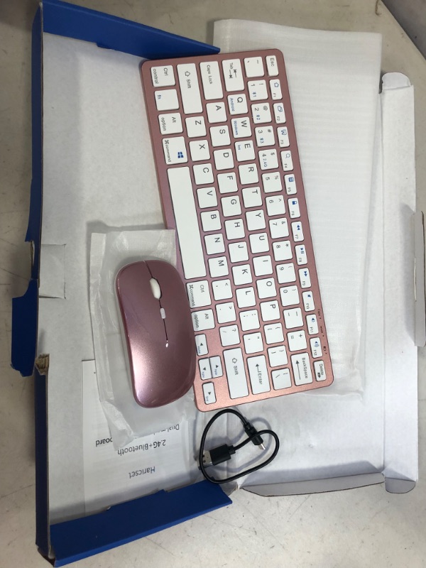 Photo 2 of Multi-Device Bluetooth Keyboard Combo, Haricset Portable Mini Dual Mode (BT+2.4G) Rechargeable Wireless Keyboard and Mouse, Ergonomic Ultra-Slim for Windows, Mac, iOS, Android (Rose Gold)
