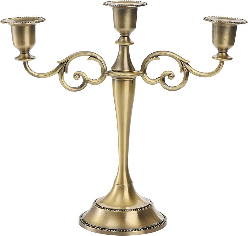 Photo 1 of YOUEON 3 Arms Candelabra, 10 Inch Tall Candle Holder Antique Bronze Candelabra, Bronze Candle Holder Taper Candles Holder for Candlesticks, Formal Events, Wedding, Centerpiece
