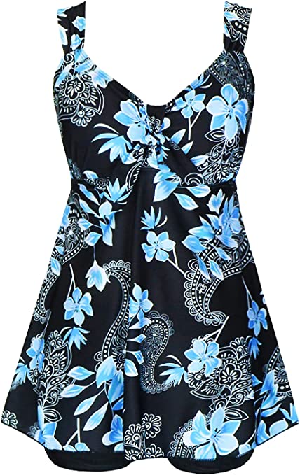 Photo 1 of DANIFY Plus Size Swimsuit for Women Tankini Swimdress Tummy Control Swimwear Two Piece Bathing Suit Cover up Swim Dress
