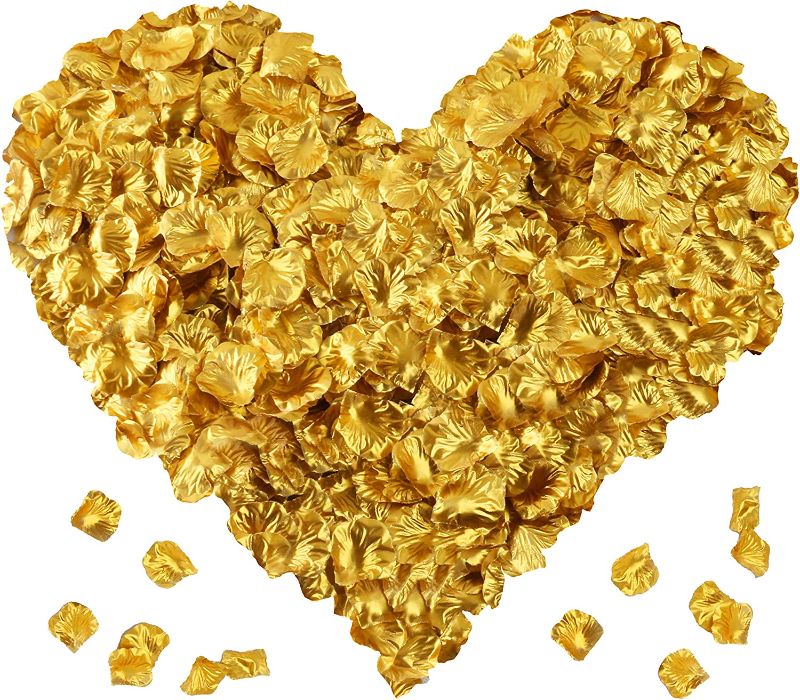 Photo 1 of 2000 Pcs Artificial Flower Petals Silk Rose Petals Decorations for Weddings,Romantic Night,Party, Table, Dining Room, Valentine's Day Flower Decor (Gold, 2000)
