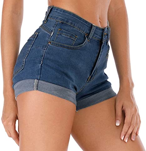 Photo 1 of Cuihur Women's Summer High Waisted Denim Shorts Folded Hem Casual Short Jeans
