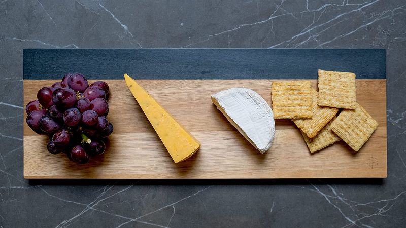 Photo 2 of Acacia Wood and Slate Modern Cheeseboard (Acacia Wood and Black Slate) Charcuterie Platter for Wine, Cheese, Meat
