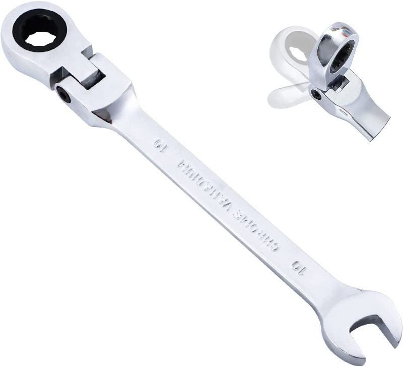 Photo 1 of 10mm Ratcheting Combination Wrench,Metric Flex Head Ratcheting Wrench Spanner with 72 Tooth and 5° Movement Chrome Vanadium Steel Gear Wrench
