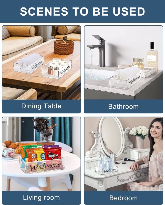 Photo 1 of Acrylic Clear Napkin Holder,Guest Towel Holder 3-in-1 Movable Design for Bathroom Cocktail,Guest Towel Basket and Guest Towel Napkin Holder Dispenser Tray for bathroom ,Rectangle 9"x 5.5"
