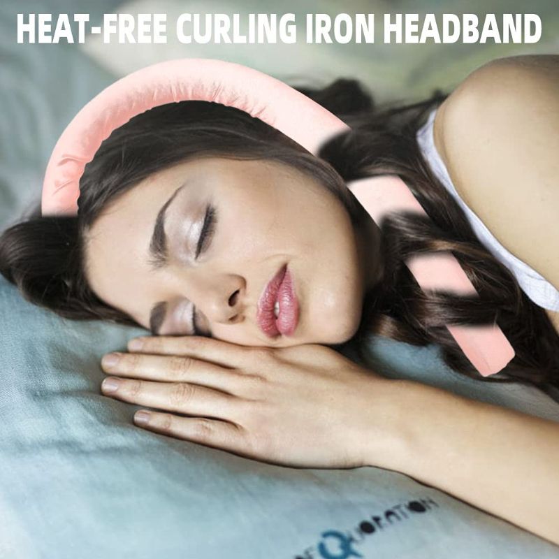 Photo 1 of 1 PC Heatless Curling Rod Headband No Heat Silk Ribbon Curling Rod Hair Roller Styling Tool for Sleep in Overnight (Pink)
