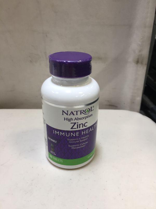 Photo 2 of 
EXP NOV 30 2022Natrol High Absorption Zinc, Supports Immune Health and Cellular Metabolism with AbsorbSmart Technology, Pineapple Flavor, Chewable Tablets, 60 Count