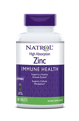 Photo 1 of 
EXP NOV 30 2022Natrol High Absorption Zinc, Supports Immune Health and Cellular Metabolism with AbsorbSmart Technology, Pineapple Flavor, Chewable Tablets, 60 Count