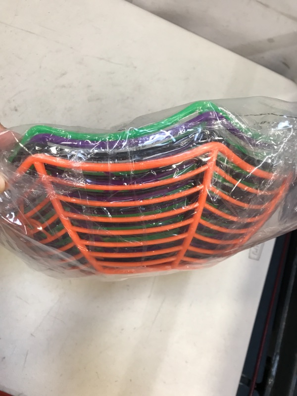 Photo 3 of 4 Pieces Spider Web Plastic Basket Halloween Candy Basket Bowl Green Purple Black Orange Spider Treat Bowls and 60 Pieces Plastic Spiders for Halloween Party Supplies
