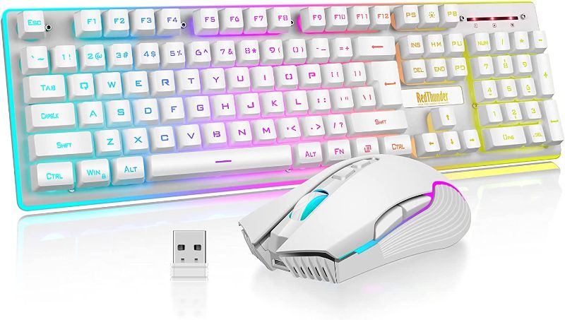 Photo 1 of RedThunder K10 Wireless Gaming Keyboard and Mouse Combo, LED Backlit Rechargeable 3800mAh Battery, Mechanical Feel Anti-ghosting Keyboard + 7D 3200DPI Mice for PC Gamer (White)
