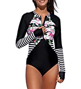 Photo 1 of Aleumdr Womens Zip Front Printed Half Sleeve/Long Sleeve One Piece Swimsuit Swimwear (size XL)
