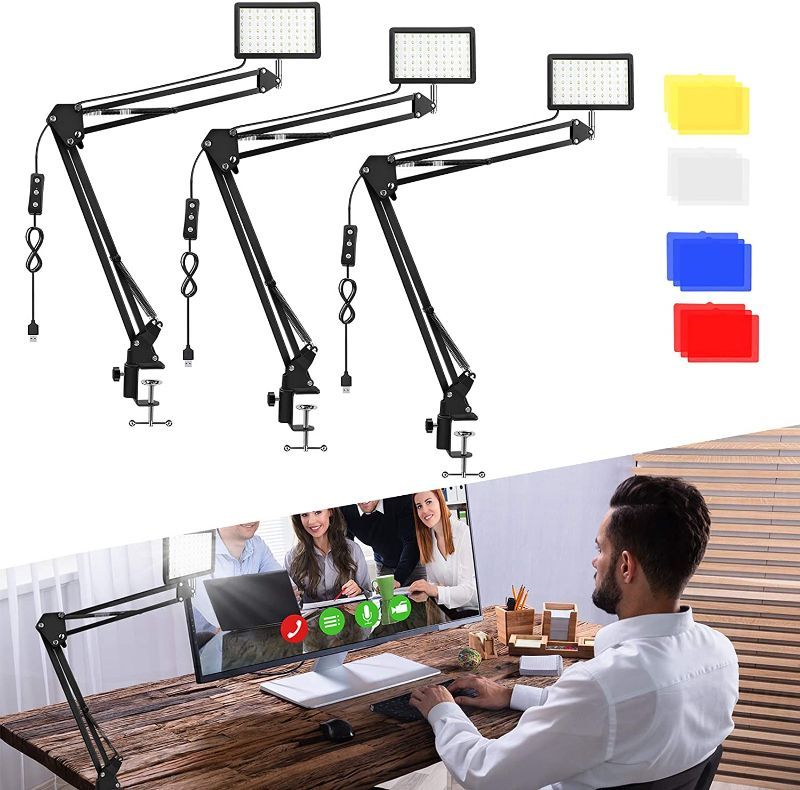 Photo 1 of 3 Packs 70 LED Video Conference Lighting with C Clamp Arm Stand/Color Filters, Obeamiu 5600K USB Studio Light Kit for Photography, Portrait YouTube, Zoom Call, Live Streaming
