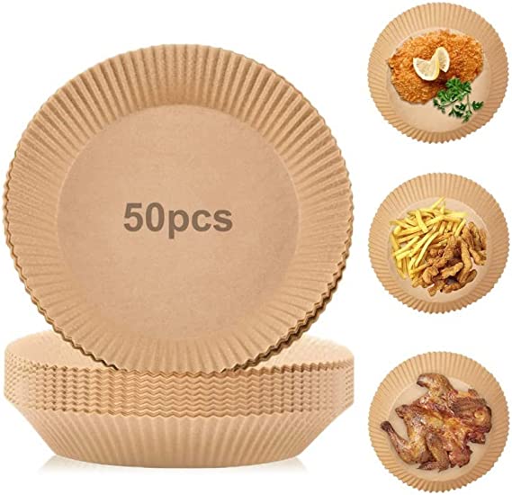 Photo 1 of Air Fryer Disposable Paper Liner, Non-stick Disposable Air Fryer Liners, Baking Paper for Air Fryer Oil-proof, Water-proof, Food Grade Parchment for Baking Roasting Microwave (wood 6.3inch 100pcs)
