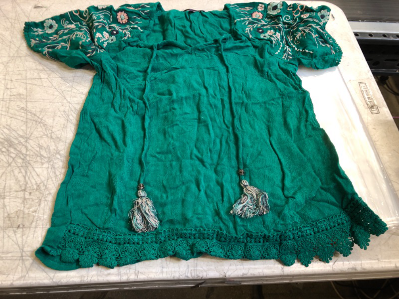 Photo 1 of chouyatou Women's Boho Cap Sleeve Floral Embroidered Mexican Shirt Pullover Summer Top SIZE X-Small Green