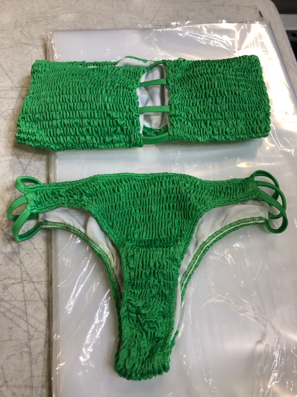 Photo 2 of BIKINX Women's Sexy Bandeau Thong Bikini Set Tie Side Bottom Two Piece Swimsuit Bathing Suit Green SIZE SMALL 4-6