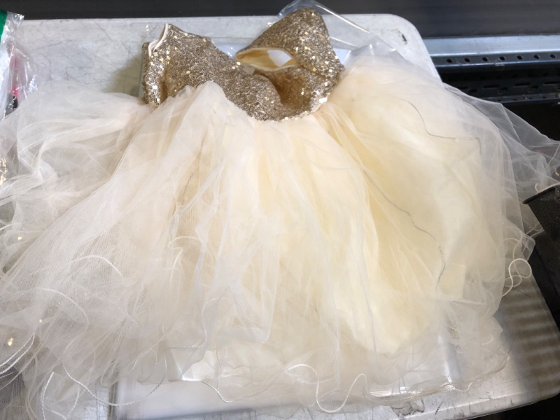 Photo 2 of Cilucu Flower Girl Dress Baby Toddlers Sequin Dress Tutu Kids Party Dress Bridesmaid Wedding Gown SIZE 5T Rose Gold/Off White