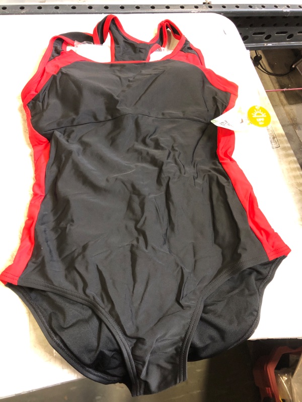 Photo 2 of beautyin Women's One Piece Athletic Racerback Swimsuit Slimming Bathing Suit SIZE Small Black/Red