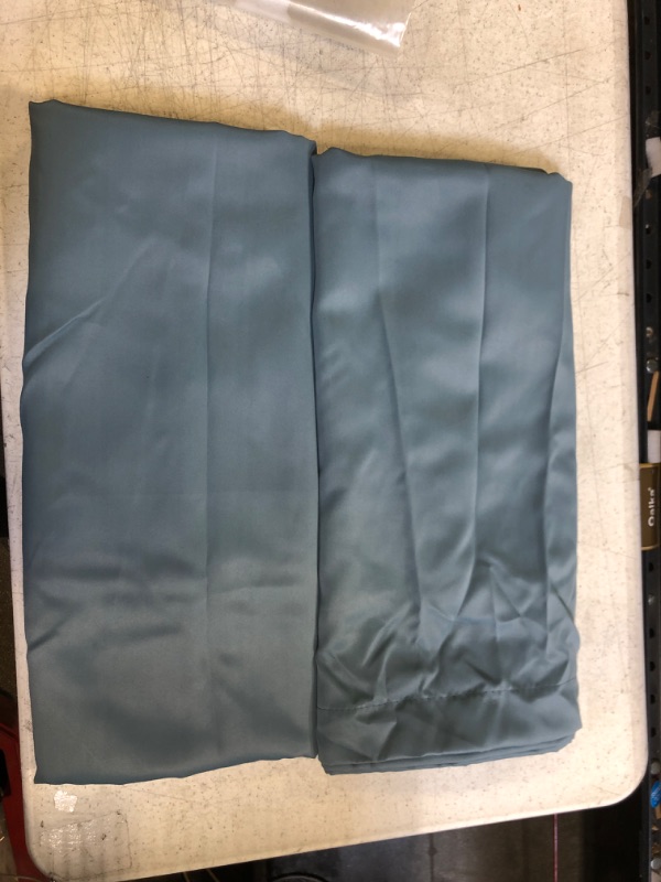 Photo 2 of 100% Blackout Curtains for Bedroom with Black Liner Full Room Darkening Curtains 84 Inches Long Thermal Insulated Back Tab/Rod Pocket Window Treatment Drapes for Living Room, Stone Blue, 2 Panels 52"W x 84"L Stone Blue