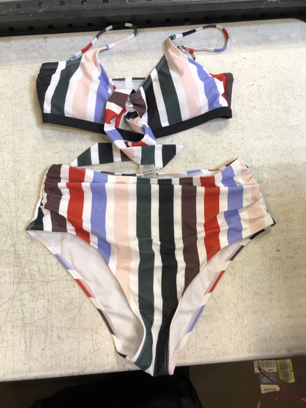 Photo 1 of 2PCS Striped Bikini Set High Waisted L