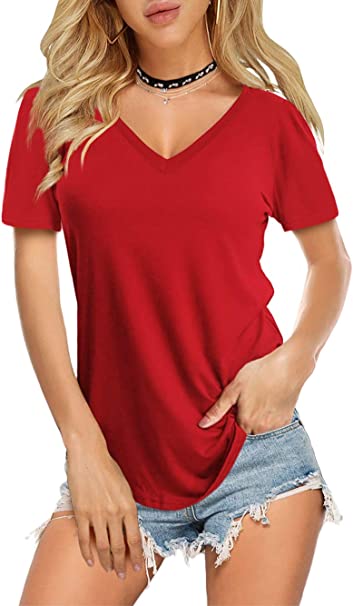 Photo 1 of Amoretu Womens Short/Long Sleeve V Neck T Shirts Basic Tee Tops M
