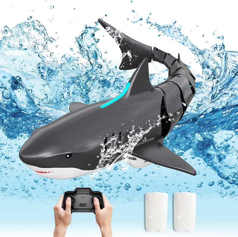 Photo 1 of JELLY PLAY Remote Control Shark Pool Toys for Kids Age 8-12,2.4Ghz Waterproof RC Boat,Toy Shark with Light for 60 Mins Play,Gift for Boys Girls
