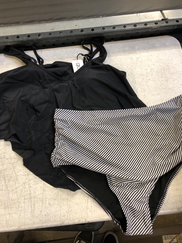 Photo 1 of 2PCS Swimsuit Black/Striped 2XL
