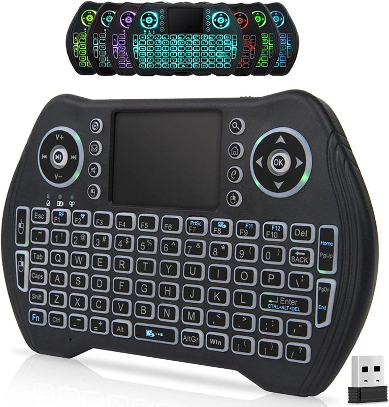 Photo 1 of Mini Keyboard, Mini Wireless Keyboard Remote Control with Touchpad Mouse Combo 7 Colors Backlit 2.4GHz USB with Rechargeable Li-ion Battery for Android TV Box, Smart TV, PC, Windows, MacOS, X-Box
